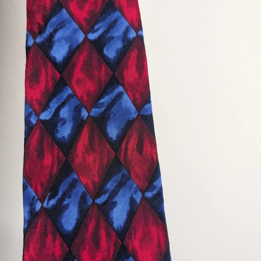 Grateful Dead Tie Silk Red Blue Diamond Psychedelic Wide 3.75”‎ Necktie Mens